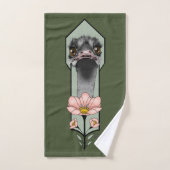 Autruche Rose Fleurs Vert Olive Art Déco (Serviette à main)
