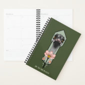 Autruche Rose Fleurs Vert Olive Art Déco (Devant avec enveloppe)