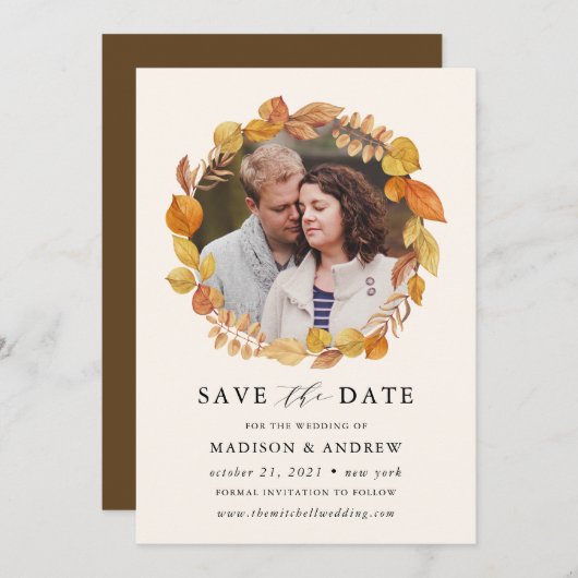 Autum Feuille | Photo Enregistrer La Carte Date (Devant / Derrière)