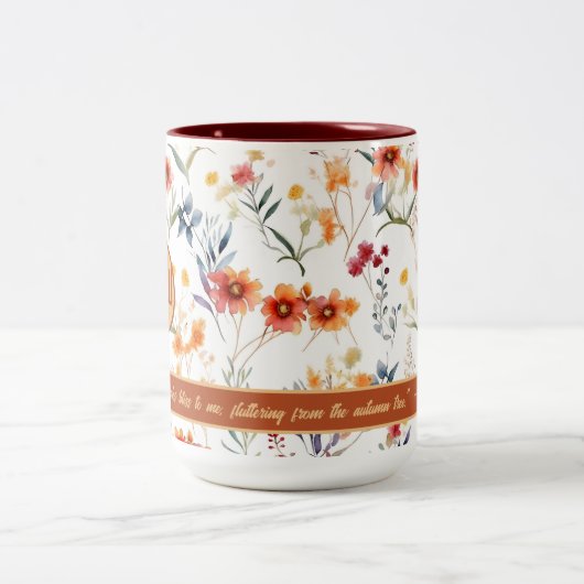 Autum Monogram Floral Design Two Tone Coffee Mok (Center)