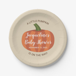 Autumn A Little Pumpkin Herfst Baby shower Papieren Bordje