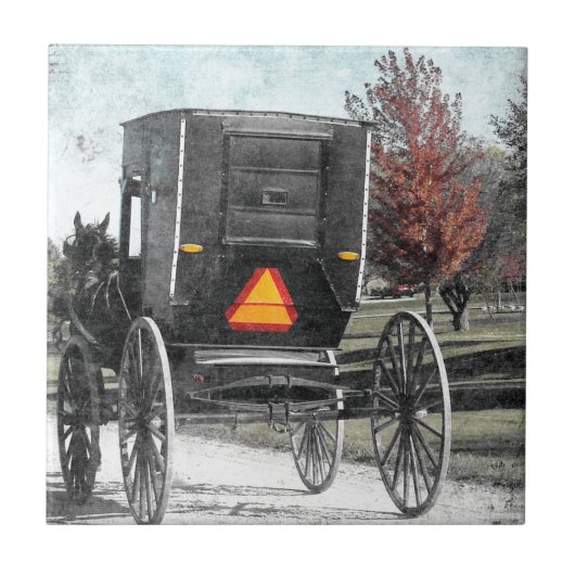 Autumn Amish Buggy Tegeltje (Voorkant)