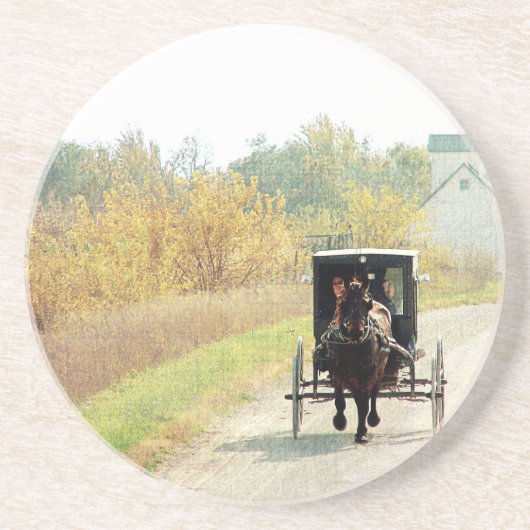 Autumn Amish Horse and Buggy Zandsteen Onderzetter (Voorkant)