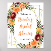 Autumn and Burgundy Orange Bridal Shower Welcome Poster (Voorkant)