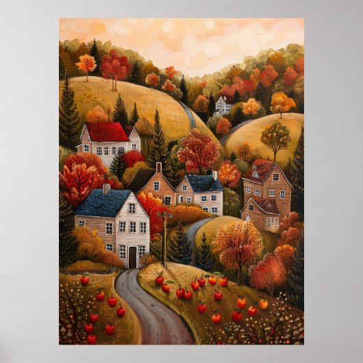 Autumn Apple Harvest Folk Art Oil Painting Poster (Voorkant)