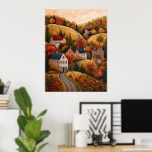Autumn Apple Harvest Folk Art Oil Painting Poster (Thuiskantoor)
