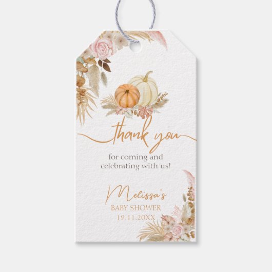 Autumn AuBoho Floral Pumpkin Dank u wel gunst Gift Cadeaulabel (Voorkant)