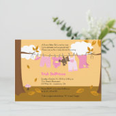Autumn Baby Clothesline Pink Girl 5x7 Baby shower Kaart (Staand voorkant)