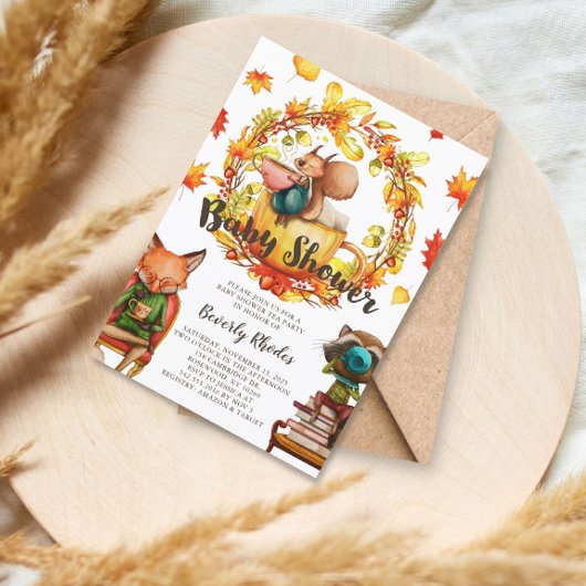 Autumn Baby shower Tea Party Animals Kaart