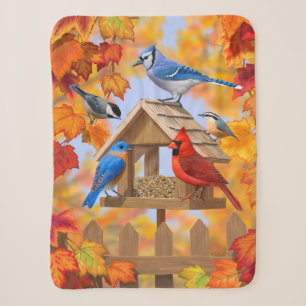 Autumn Bird Feeder Gathering Sherpa Deken