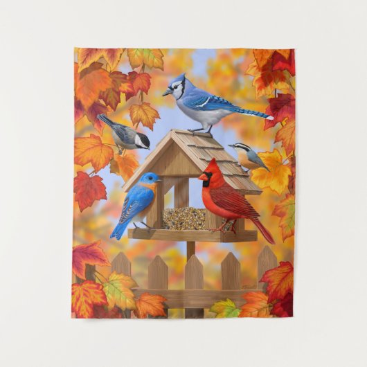 Autumn Bird Feeder Gathering Wandkleed (Voorkant)