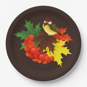 Autumn Bird, Leaves en Berries Papieren Bordje