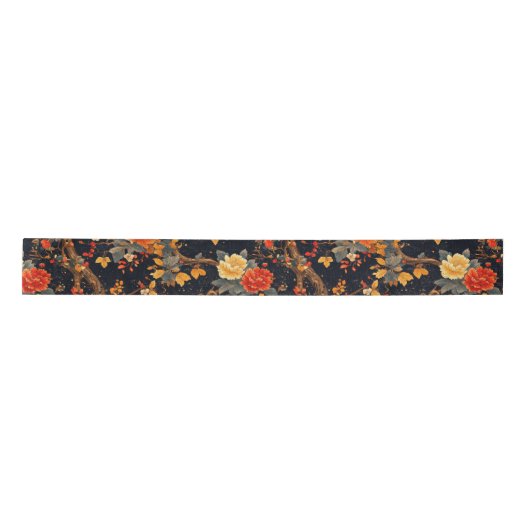Autumn Black Orange Leaf Chinoiserie Lint (Voorkant)