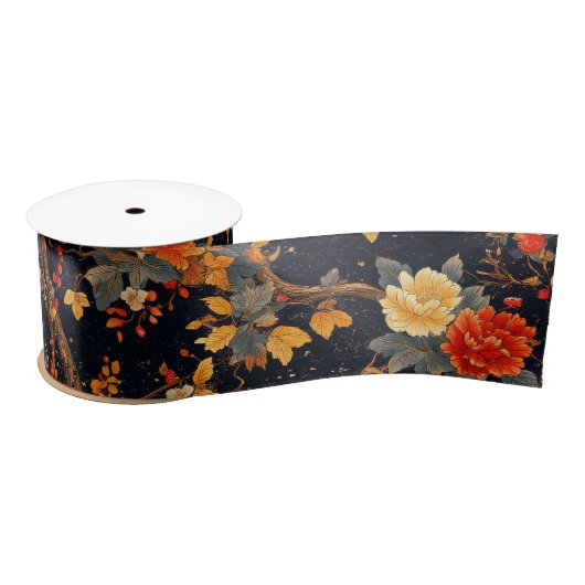Autumn Black Orange Leaf Chinoiserie Lint (Spoel)