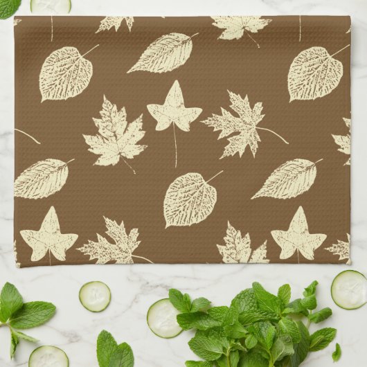 Autumn bladeren - beige en chocoladebruin theedoek (Gevouwen)