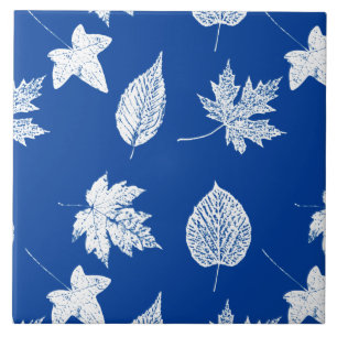 Autumn-bladeren - wit en kobalblauw tegeltje