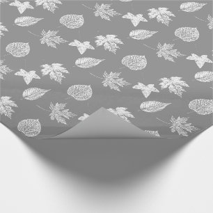 Autumn bladeren - zilvergrijs en wit cadeaupapier
