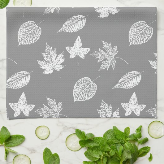 Autumn bladeren - zilvergrijs en wit theedoek (Gevouwen)
