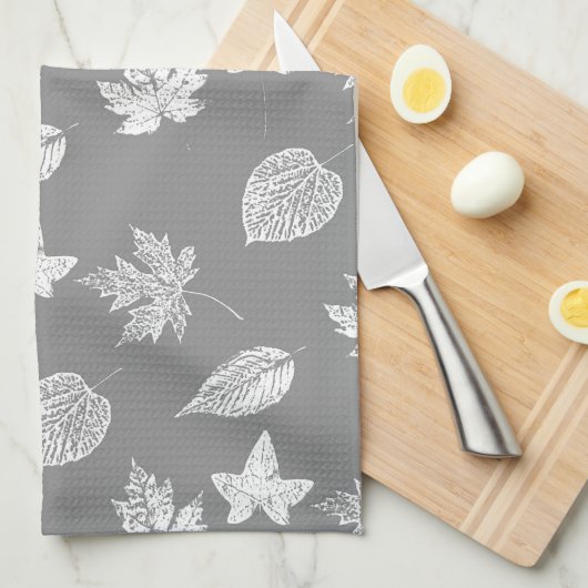 Autumn bladeren - zilvergrijs en wit theedoek (Quarter Fold)