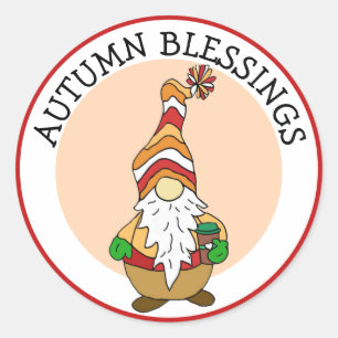 Autumn Blessings, Gnome Holding Coffee Classic Ro Ronde Sticker
