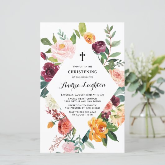 Autumn Blooms Floral Lijst doopuitnodiging (Staand voorkant)