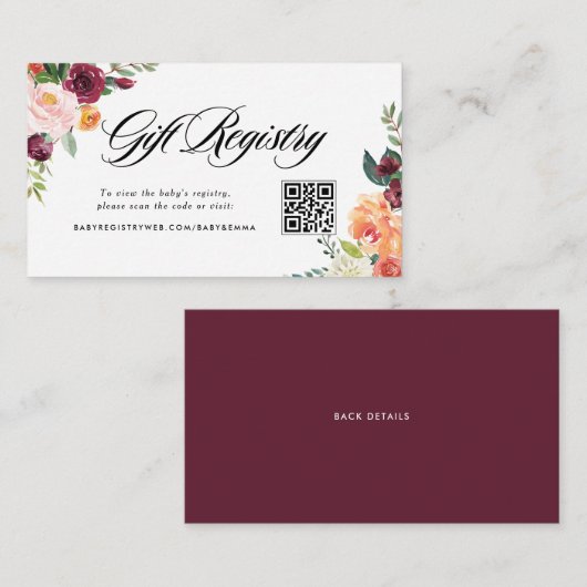 Autumn Blooms Herfst Baby shower QR Code Registry Informatiekaartje (Voorkant / Achterkant)