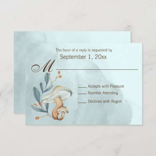 Autumn Blue Mushrooms RSVP Kaartje (Voorkant / Achterkant)