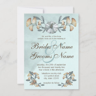 Autumn Blue Pumpkin en Ginkgo Wedding Kaart