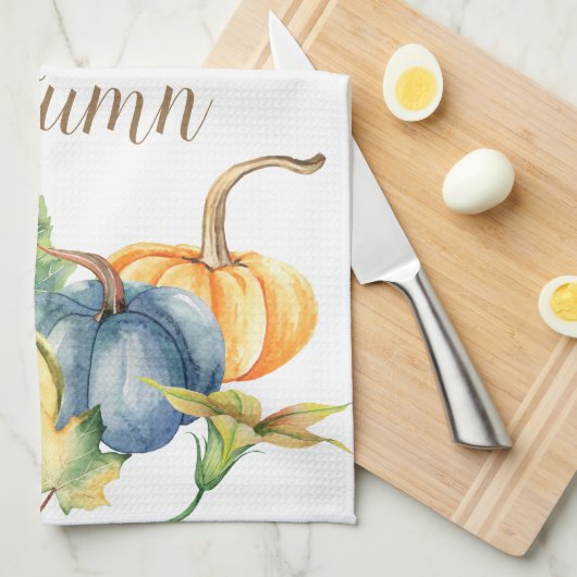 Autumn Blue White Green Sinaasappel Pumpkin Waterv Theedoek (Quarter Fold)