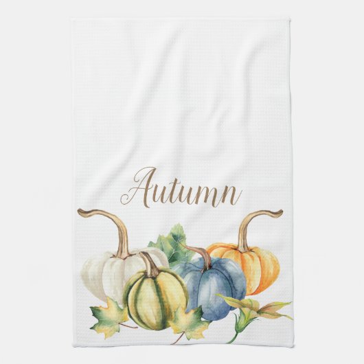 Autumn Blue White Green Sinaasappel Pumpkin Waterv Theedoek (Verticaal)