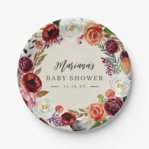 Autumn Boho bloeit gepersonaliseerd Baby shower Papieren Bordje