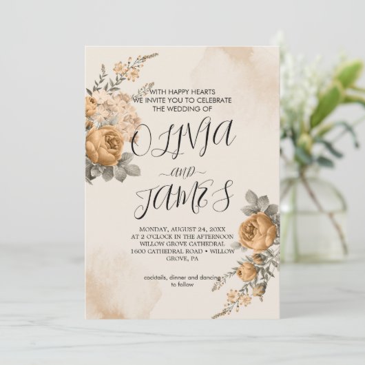 Autumn Boho Blooms | Faire-part de mariage moderne (Debout devant)