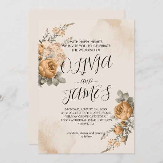 Autumn Boho Blooms | Faire-part de mariage moderne (Devant / Derrière)