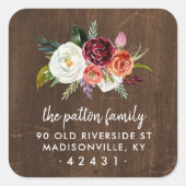 Autumn Boho Blooms Retouradreslabel Vierkante Sticker (Voorkant)