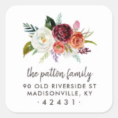 Autumn Boho Blooms Retouradreslabel Vierkante Sticker (Voorkant)