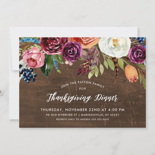 Autumn Boho Blooms Thanksgiving Dinner Invitation Kaart (Voorkant)