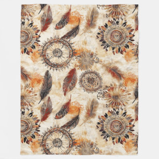 Autumn Boho Feathers Fleece Deken