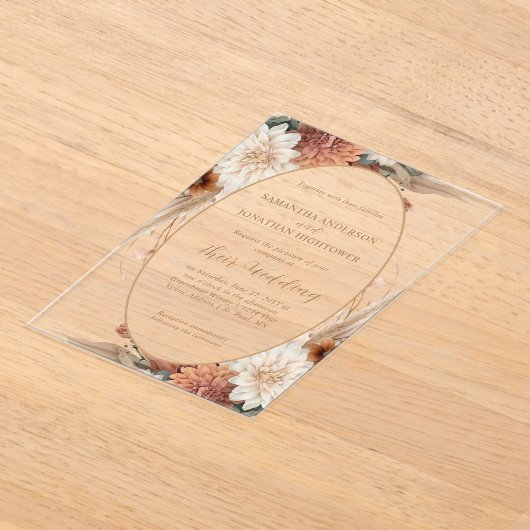 Autumn Boho Floral Oval Border Wedding | Acryl Uitnodigingen (Laagn)