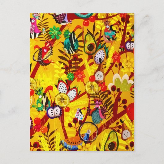 Autumn Botanical Forest Bird Flowers Paradise Feestdagenkaart (Voorkant)