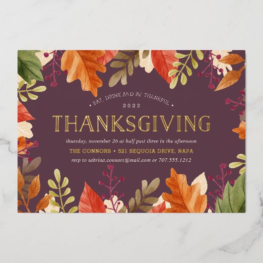 Autumn Bounty | Thanksgiving diner Folie Uitnodiging (Voorkant)