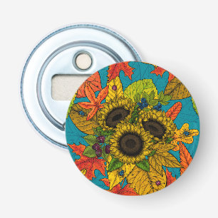 Autumn bouquet op blauw button flesopener
