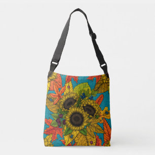 Autumn bouquet op blauw crossbody tas