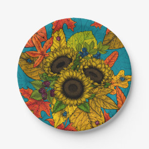 Autumn bouquet op blauw papieren bordje