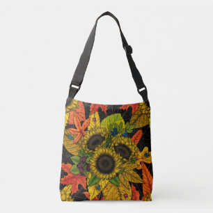 Autumn bouquet op zwart crossbody tas