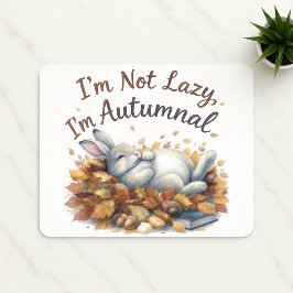Autumn Bunny in Leaves with Funny Lazy Quote Canva Muismat