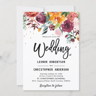 Autumn Burgundy Blush Floral Blossom Wedding Kaart