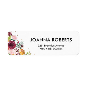 Autumn Burgundy Blush Floral Return Address Etiket