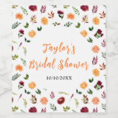 Autumn Burgundy en Oranje Floral Vrijgezellenfeest Wijn Etiket (Enkel label)