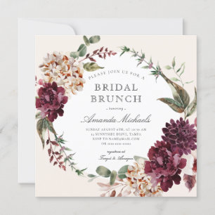 Autumn Burgundy Floral Wreath Bridal Brunch Shower Kaart
