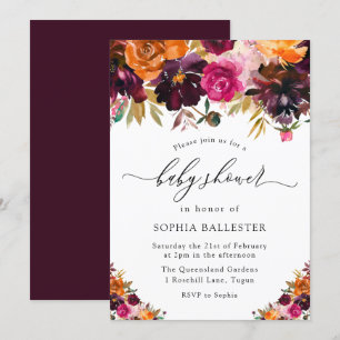 Autumn Burgundy Flowers Herfst Baby shower Kaart